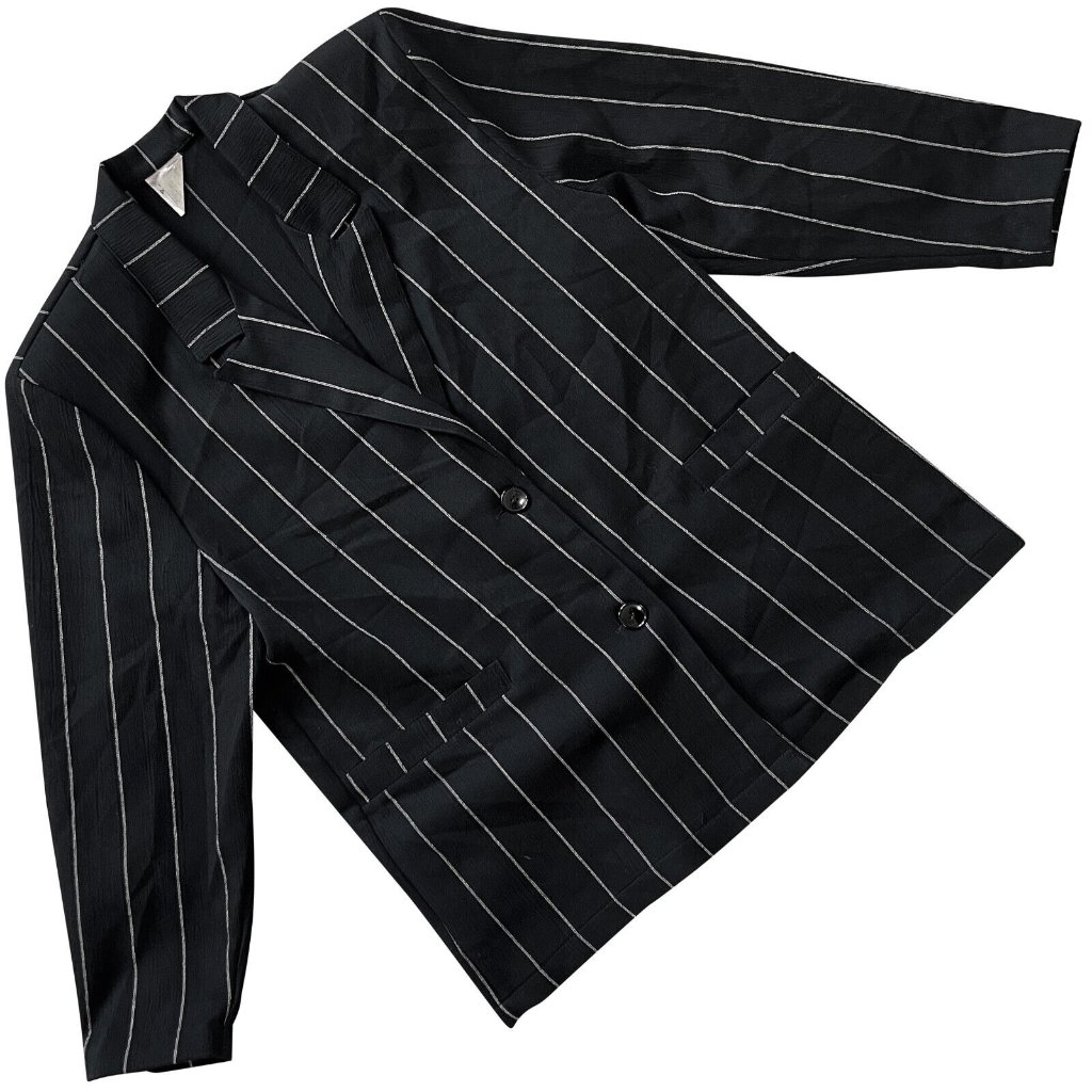 Mix-Vaate Oy (Finland) Pinstripe Crepe Viscose Kent Blazer Black (Jacquemus) : M